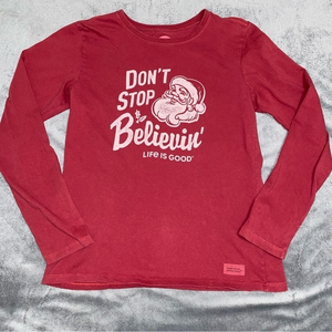 Life is Good don’t stop believing santa tee small‎ holiday Christmas